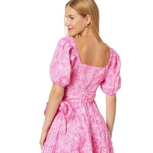 Lilly Pulitzer Iralee Linen Wrap Pink Blossom Foxy Llama Dress Size Small